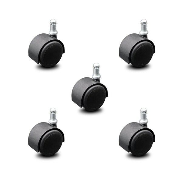 2 Inch Flat Black Hooded Urethane Twin Wheel Grip Ring Chair Casters SCC, 5PK